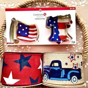 2 Spools Wide Wired Ribbon, Cookie Cutter, Rope Wreath Frame